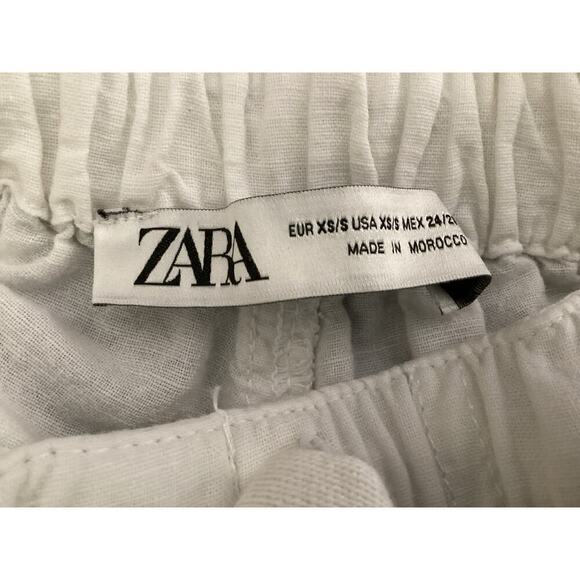 Zara women’s linen blend cargo trousers white beachy pants sz XS - Picture 4 of 7